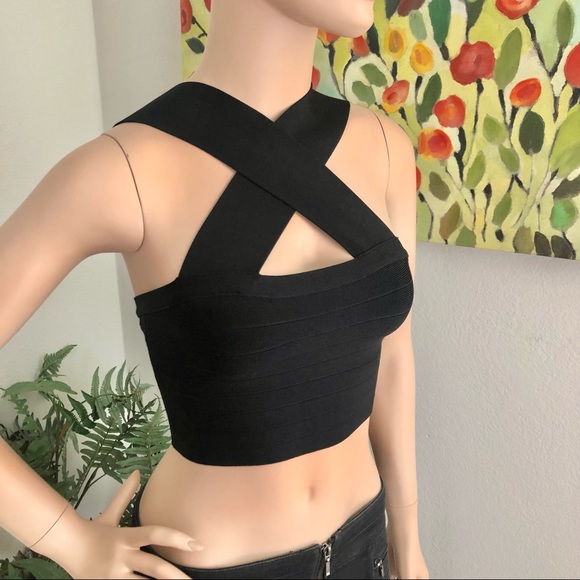 Marciano Black Knit Criss Cross Crop Top - Picture 4 of 12